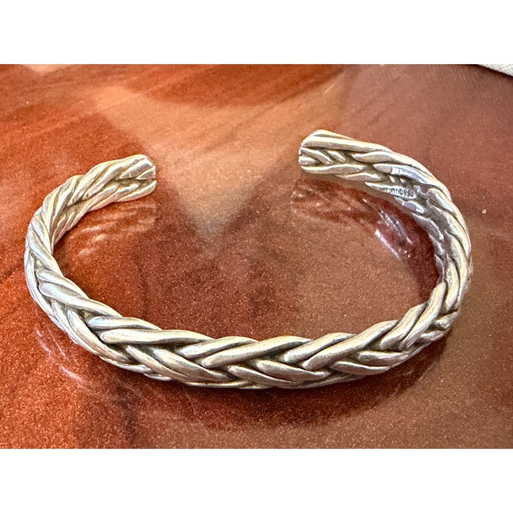 Vintage Mexico Sterling Silver Braided Woven Cuff Bracelet 925 31.96g